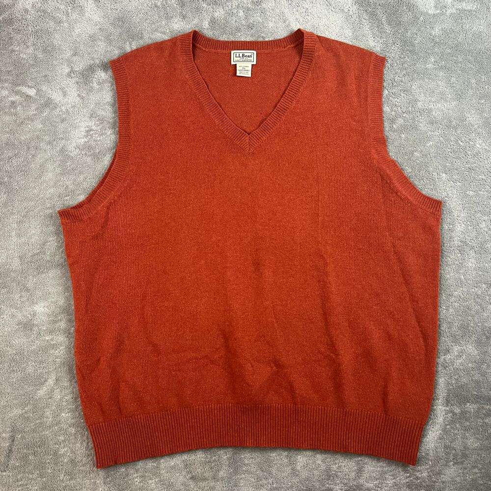 LL Bean Sweater Vest Mens XXL 100% Cashmere Burnt Orange Classic Preppy
